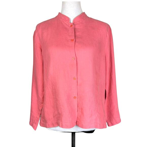 Eileen Fisher Salmon Pink 100% Linen Button Up Long Sleeve Shirt - Picture 1 of 14
